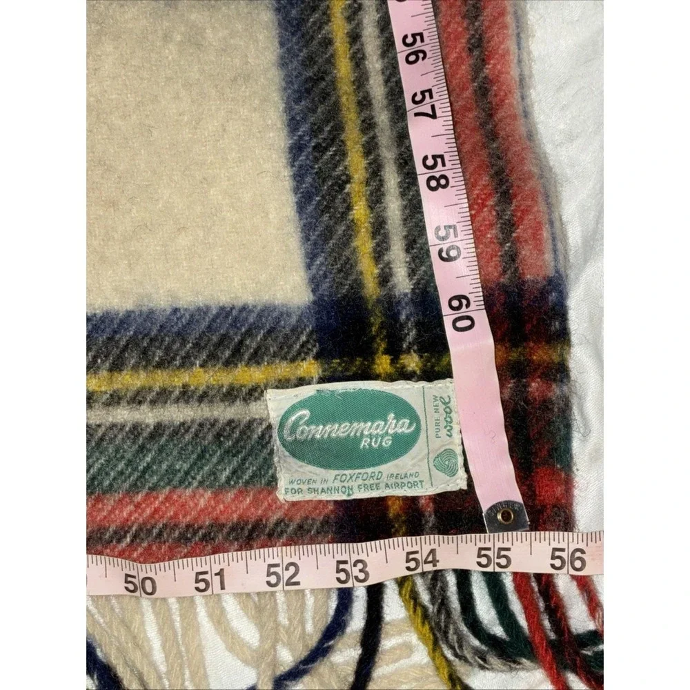 Connemara Foxford Rug Vintage 100% Wool Plaid Stadium Throw Blanket 63X56